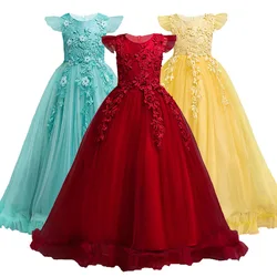 4-15Yrs Lace Teenagers Kids Girls Wedding Long Dress Elegant Princess Party Pageant Christmas Formal Sleeveless Baby Girls Dress