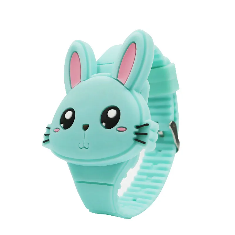 Newly 1 Pcs Kids LED Electronic Watch Silicone Band Cartoon Rabbit Flip Case Wrist Watch Lovely Gift