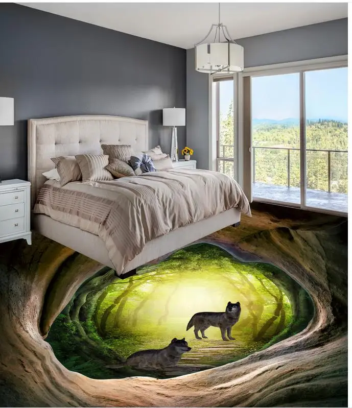 

Floor painting 3D Wallpaper The Wolf cave painting Mural-3d PVC Wallpaper Self-adhesive Floor Wallpaper-3d