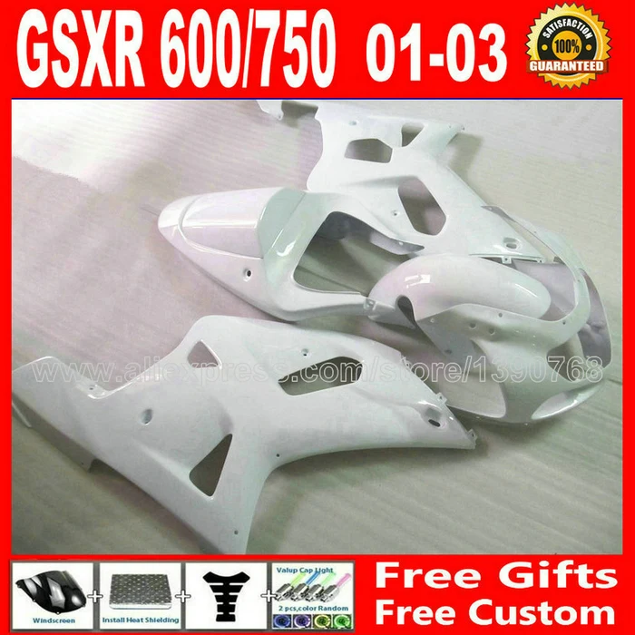 

7 gift fairing set for beautiful all flat white SUZUKI GSXR 600 750 2001 2002 2003 K1 #TBJ GSX R600 R750 01-03