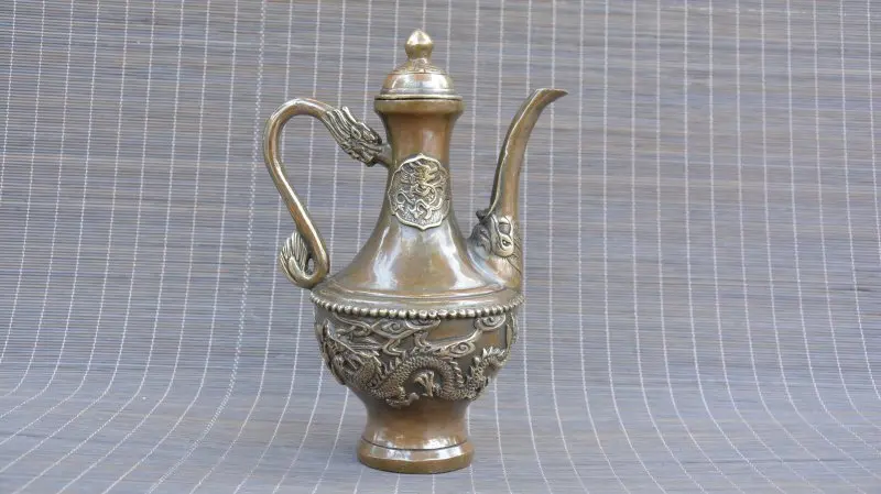 

Antique Old QinDyansty copper dragon teapot statue, bring good luck, get rid of evil,Free shipping