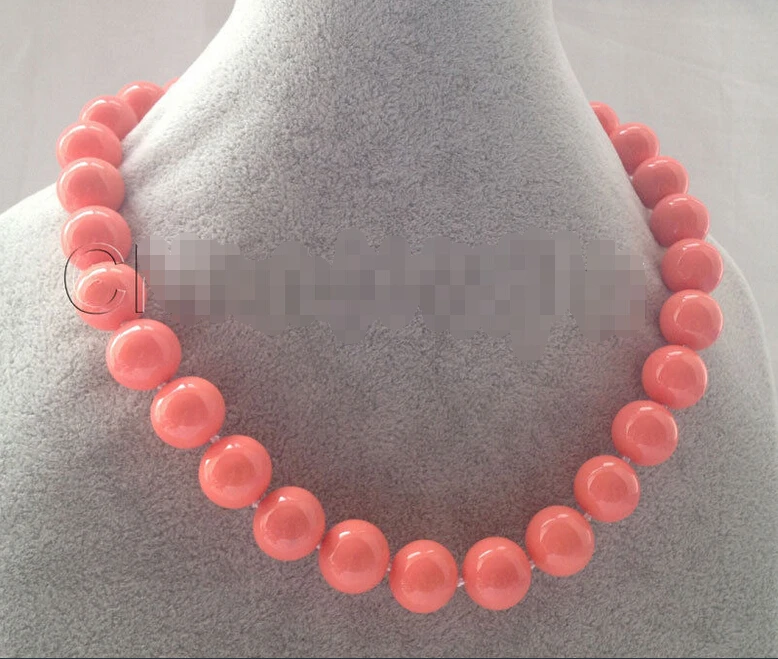 

Prett Lovely Women's Wedding FREE shipping Beautiful 17" 14mm pink coral color south sea shell pearl necklace