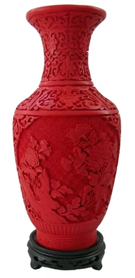 

12 inch / Exquisite Chinese Classical Traditional Technology Red Lacquerware Beautiful Flower Designs Auspicious Vase