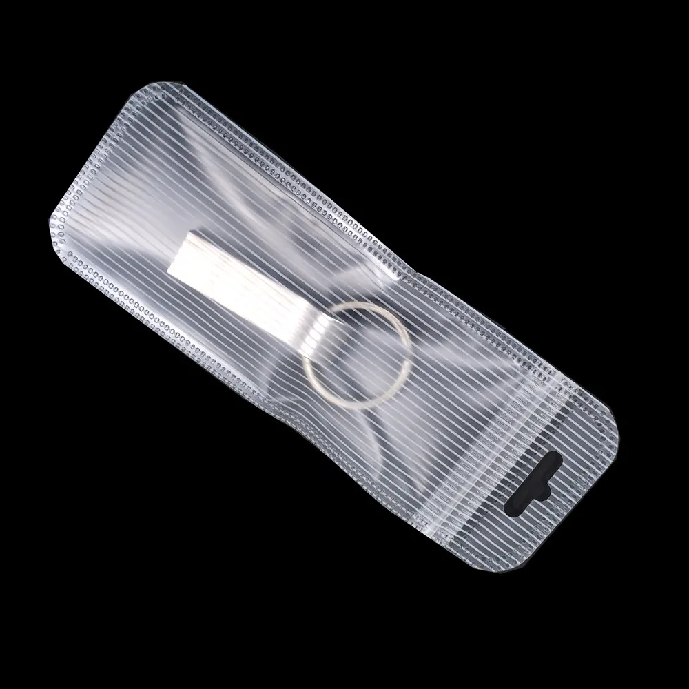 1500Pcs Transparent Clear Plastic Ziplock Package Bag with Stripe Print Hard Disk Electronics Storage Bag with Hang Hole 5 Sizes