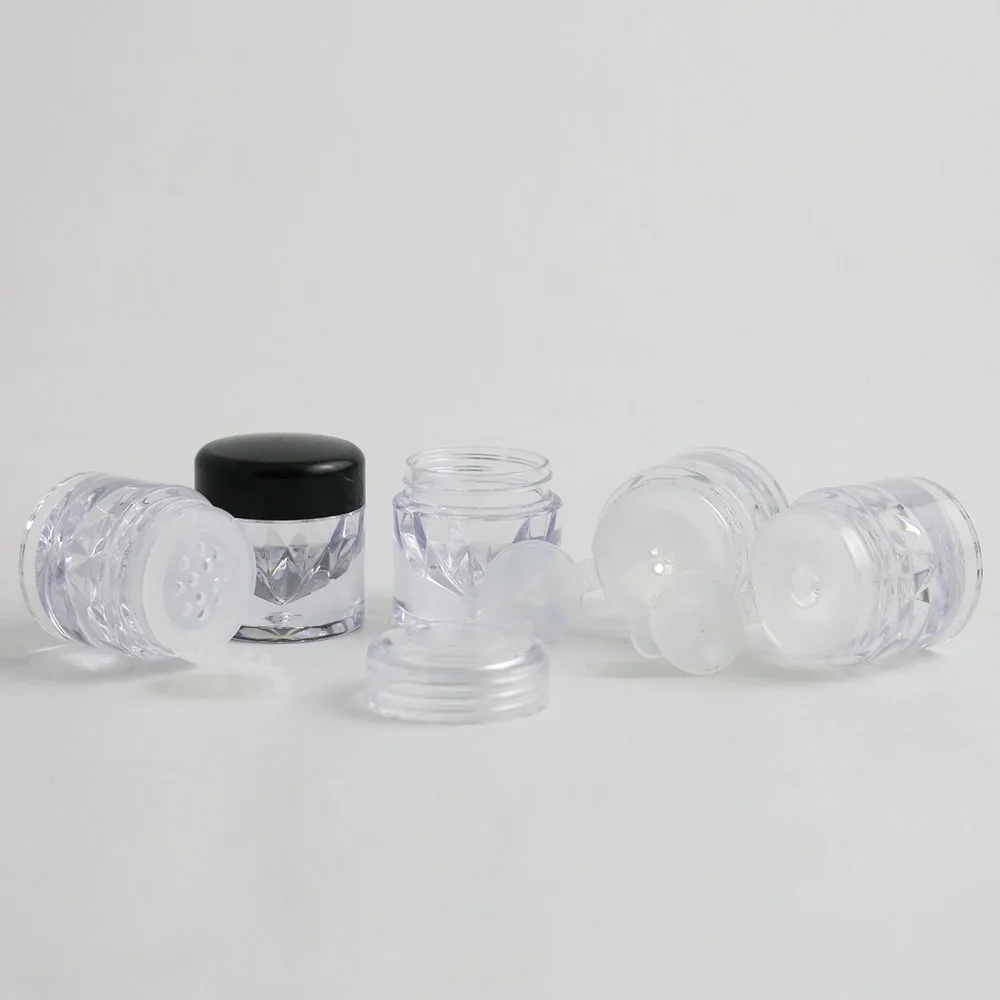 30 X 3g Clear Plastic AS Powder Small Sample Jar Powder Case with 1 3 12 Holes Clear Black Cap Cosmetic Travel Empty Powder Jar