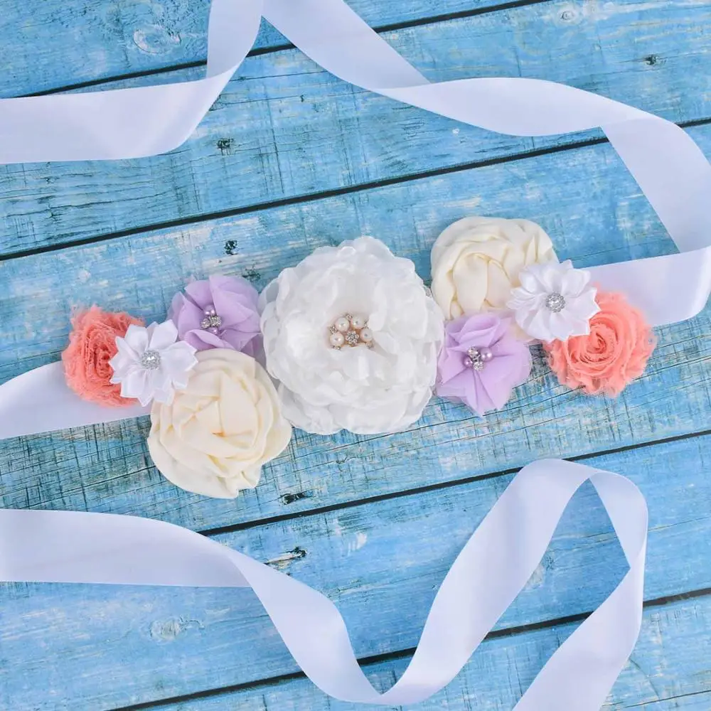 Flower Sash Floral Maternity Sash Pregnancy Belly Belt Photo Props Gift Baby Shower Party Flower Girl Belt