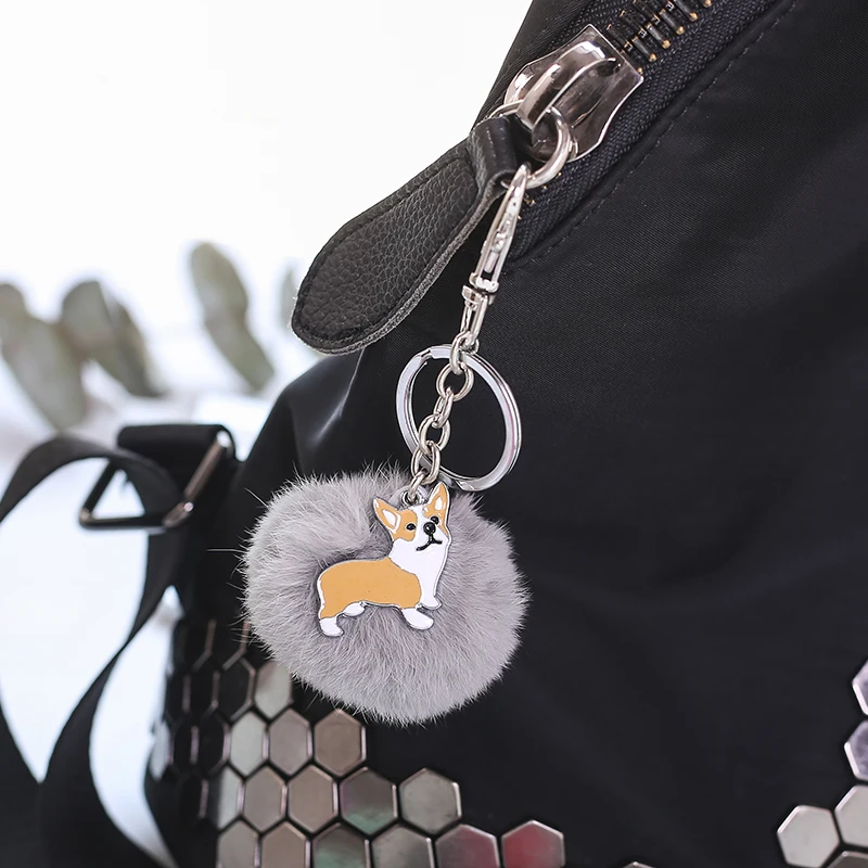 Fashion Key Chain Yorkshire Terrier Lovely Dog Key Ring Pendant Fur Ball POM POM Keychain Charm Bag Pendant Best friend Gift