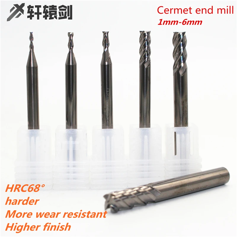 2 Chiếc HRC65 Gốm Kim Loại Endmill 4Mm 6Mm 4F-D1.0x50 1/1.5/2/ 3/ 4/5/6Mm Kim Loại Gốm Đầu Phẳng Cấp Nhà Máy Chế Biến Cao xay
