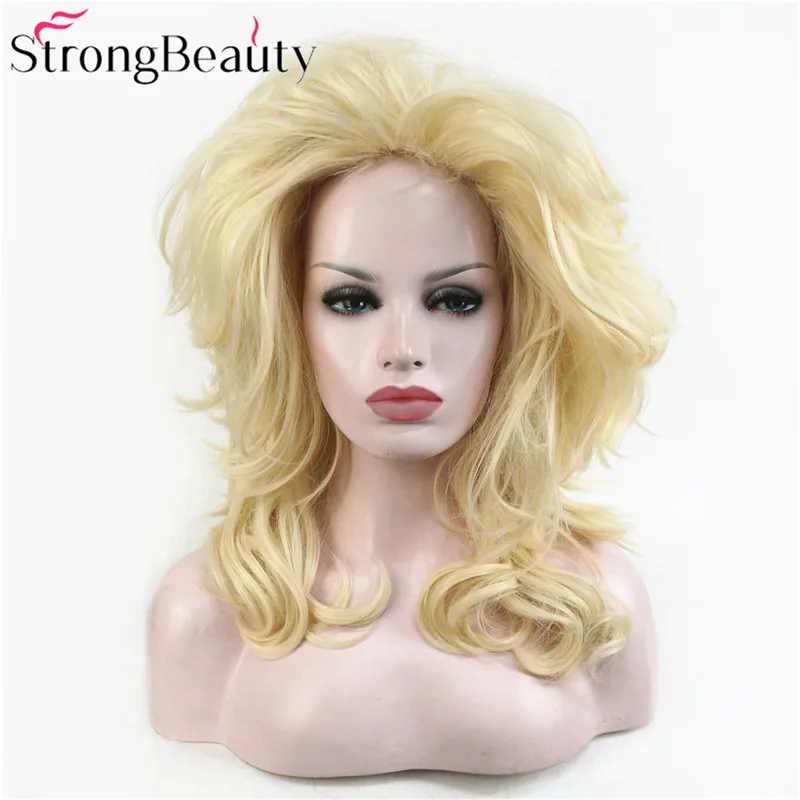 StrongBeauty-Peruca sintética encaracolada longa para mulheres, cabelo loiro, perucas cosplay, festa, Halloween