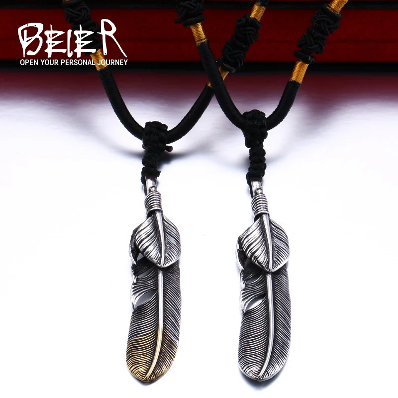 Beier 316L Stainless Steel pendant necklace 3D exqusite feather pendant for gift jewelry LLBP8-174P