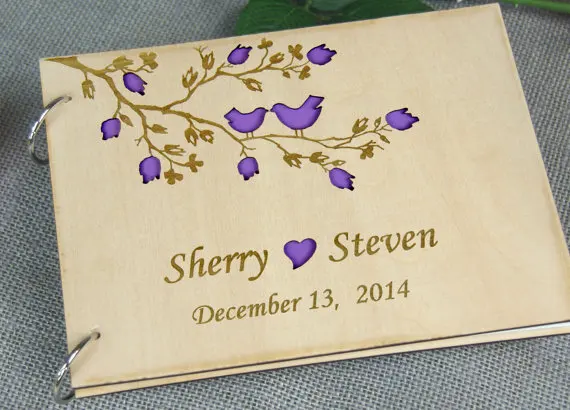 

personalized LOVE bird trees Rustic wedding guest album engraved Wooden guestbooks Reception party favors decorations