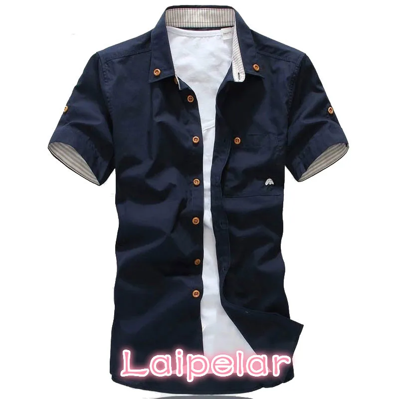 

Laipelar 5xl mushroom embroidery mens short sleeve casual shirts fashion new summer cotton shirts men social