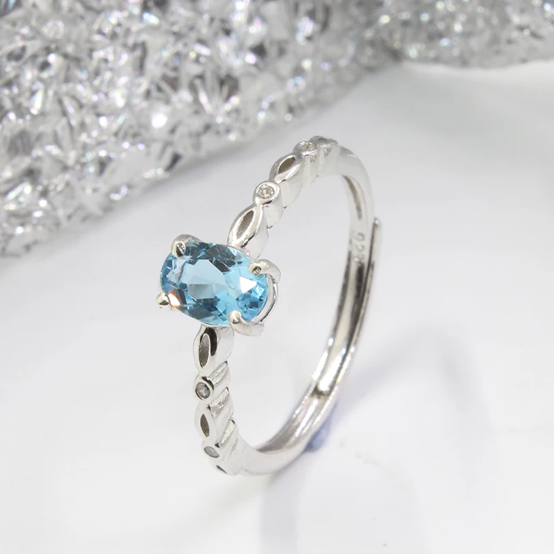 925 silver topaz ring for woman 4 mm * 6 mm natural light blue topaz silver ring real sterling silver topaz fine jewelry