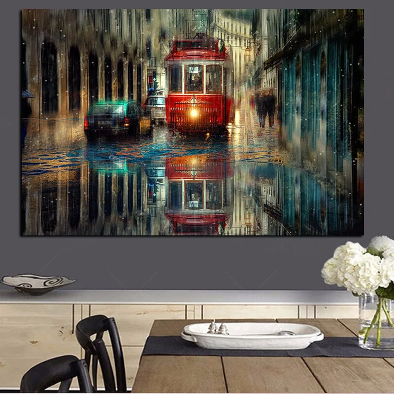 Retro City Street Landscape Oil Painting on Canvas Art Posters and Prints Scandinavian Wall Picture for Living Room Cudros Decor