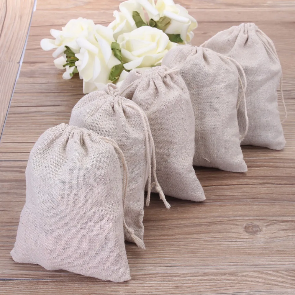 

Natural Linen Gift Bag Small Drawstring Bag 10x15cm(4x6") Wedding Party Favor Pouches Jewelry Makeup Cotton Pouch Jute Packaging