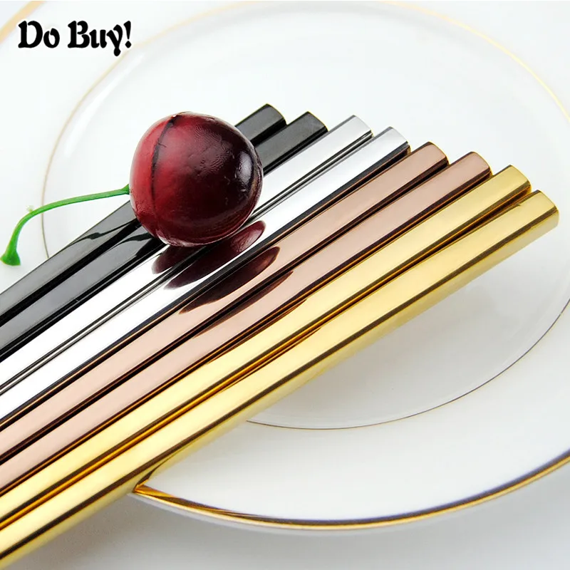 1 Pair Of Square Chopsticks Stainless Steel Gold Rose Gold Sushi Colorful Chinese Chopsticks Kitchen Utensils 23.5 cm