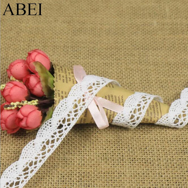 20yards 1.8cm Cotton Beige Lace Ribbon Trims Embroidered Black Cotton Fabric DIY Wedding Scrapbooking Crafts Garments Accessory