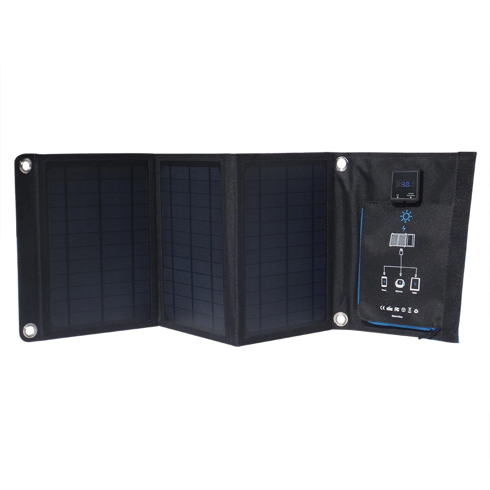 18W Solar Portable Battery Charger Foldable High Efficiency Monocrystalline Solar Panel Charger with Dual USB Ports