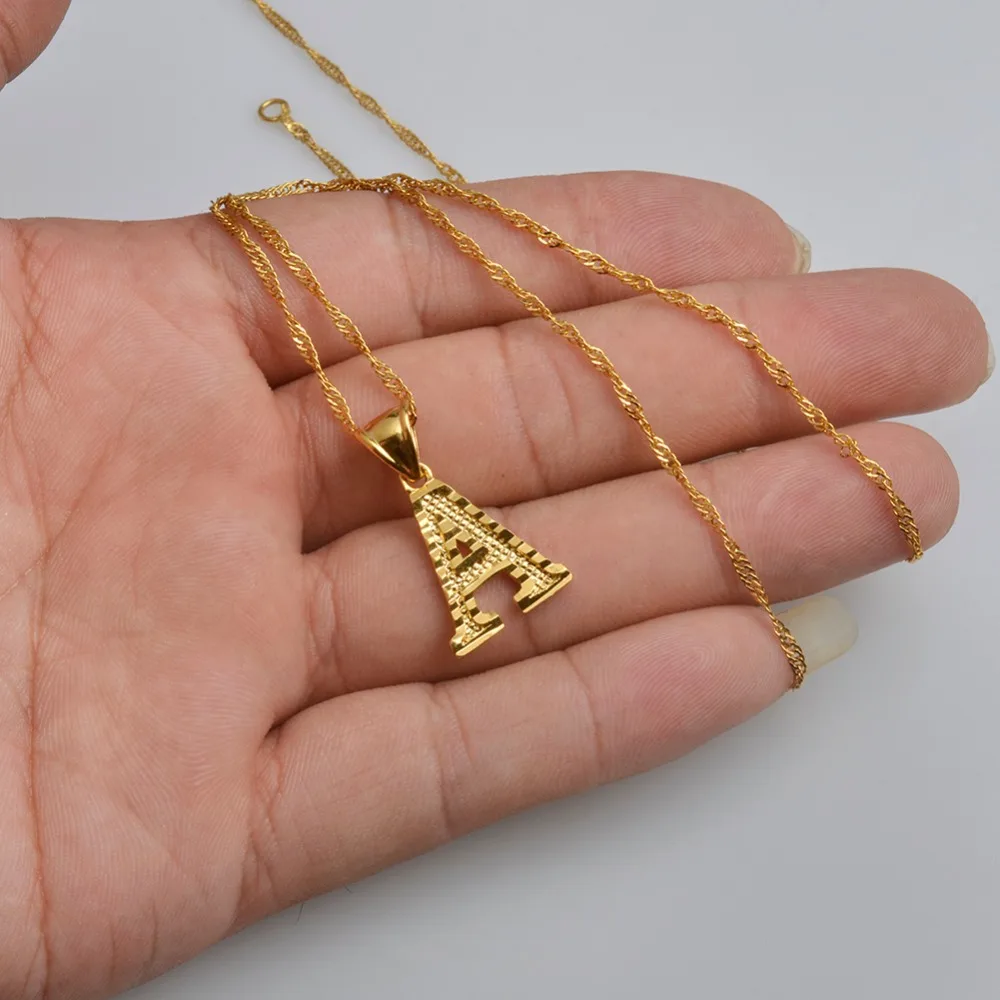 Anniyo A-Z Small Letters Necklaces Women/Girl Gold Color Initial Pendant Thin Chain English Letter Jewelry Alphabet  #058002