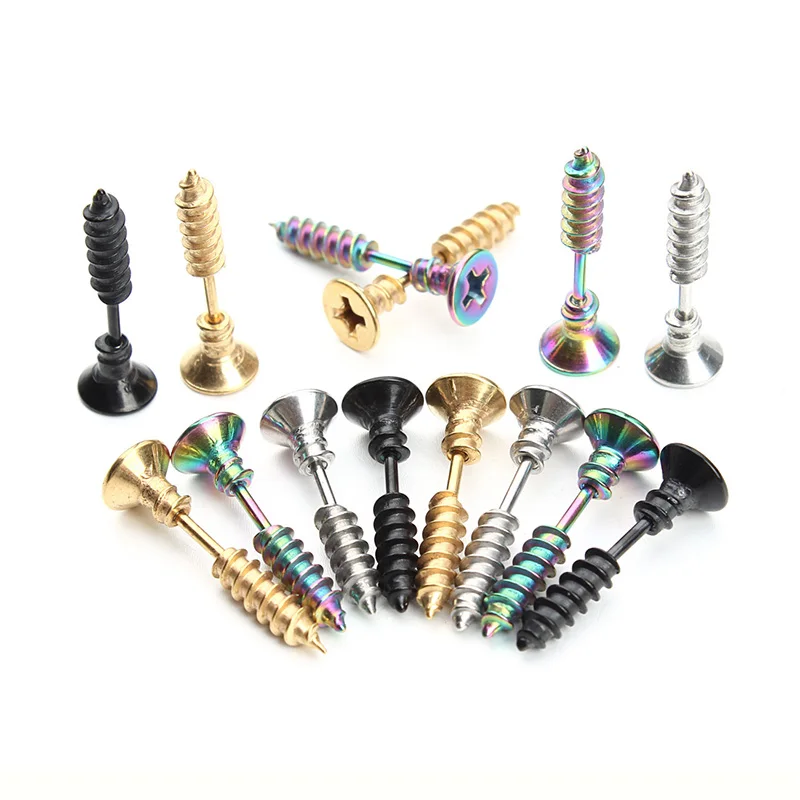 1 pair Punk Funny Screw Stud Earrings For Men Women Body Piercing Street Pop Hip hop interesting Ear jewelry Best Gifts