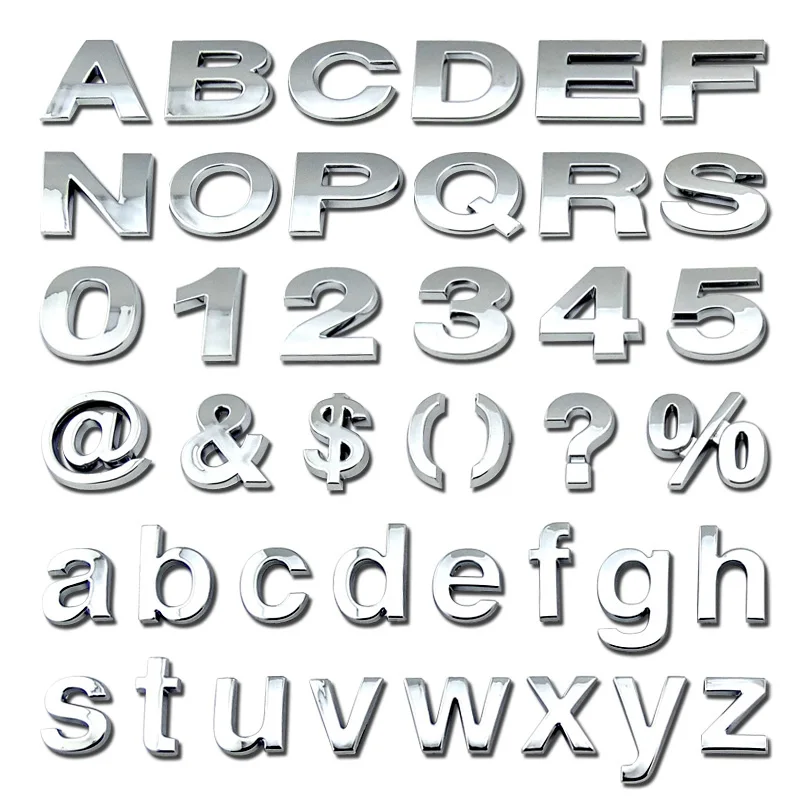 DIY Car sign emblem logo Brand Name 25 mm 3D Chrome Plastic Alphabet Letter Numbers