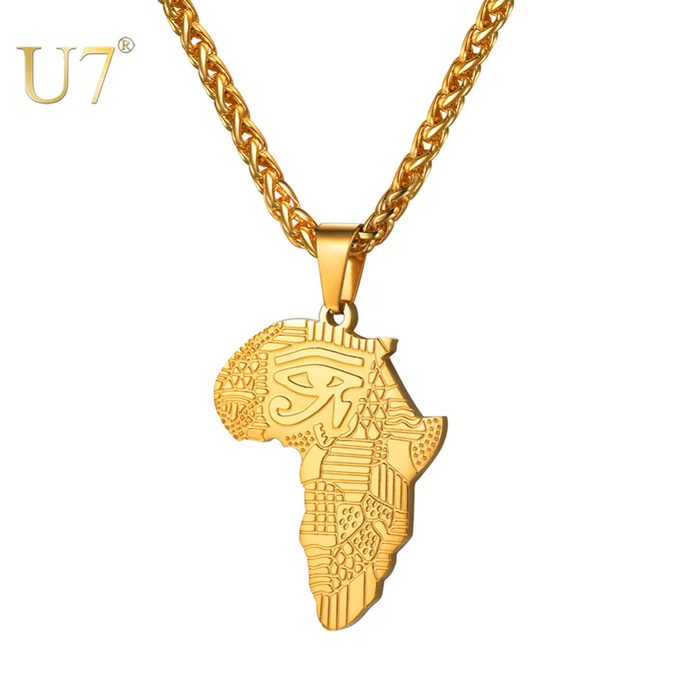 U7 African Map Pattern Eye Of Horus Pendant Necklaces for Women/Men Gift  Gold/Black Color Allah Necklace Amulet Collar P1194