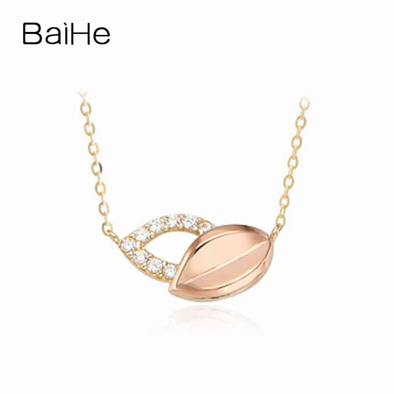 BAIHE Real Solid 18K Yellow Gold Natural Diamond Leaf Necklace Women Trendy Fine Jewelry Making Leaf Abun Wuya Collar hoja