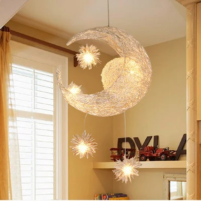 Imagem -04 - Lustre Moderno de Lua com Estrela Luminária Pendente para Crianças Quarto Crianças