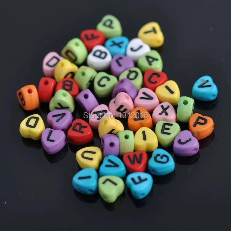 

400Pcs 7mm Mixed Alphabet Letter Acrylic Flat Heart Spacer Beads For jewelry making Diy YKL0236