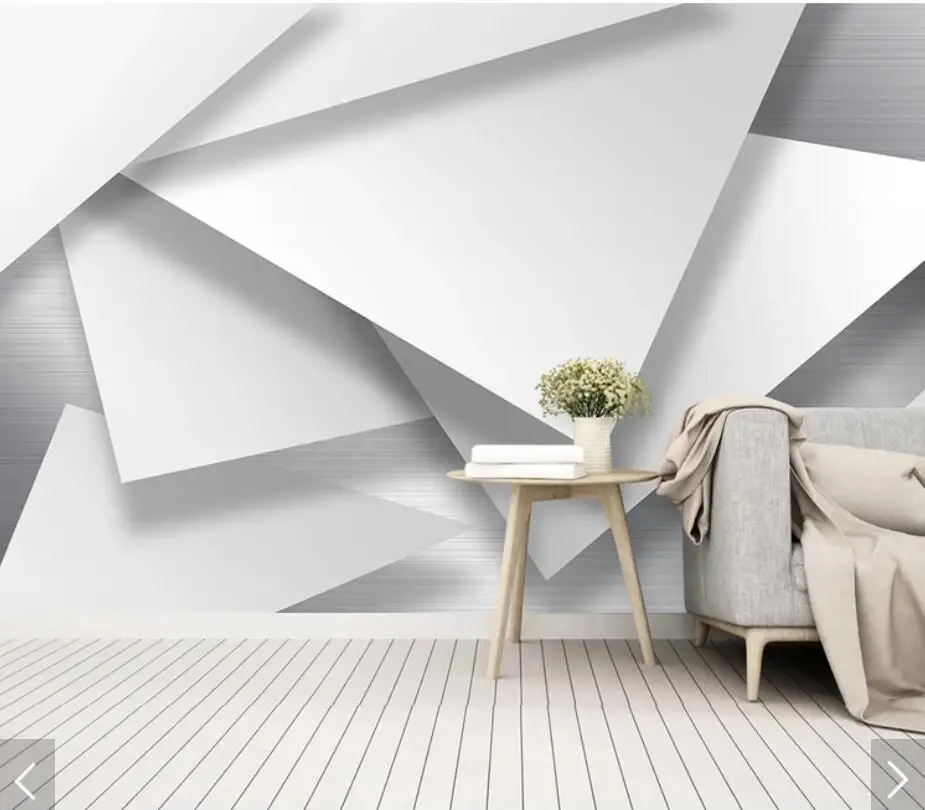 

3D Abstract Geometric White Wallpaper Mural Art Decals HD Printed Photo Paper Rolls Papel De Parede papers Murals