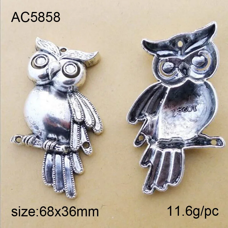 

25pcs 68x36mm Alloy Owl Charms Pendants Vintage Silver Fashion Charm Pendant