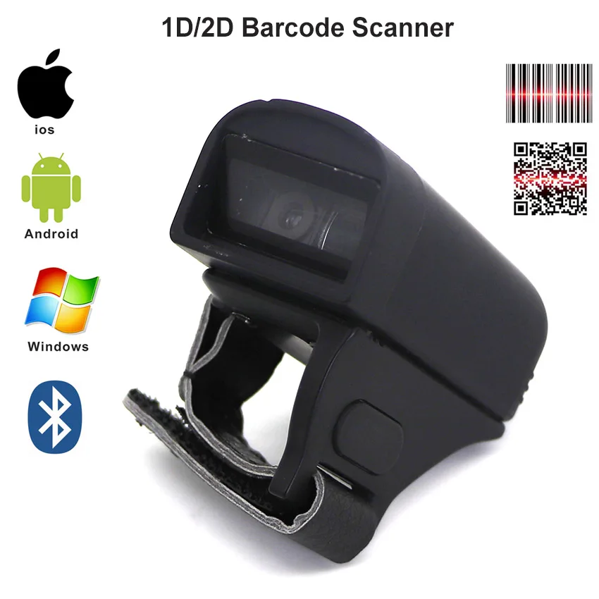 Portable Bluetooth PDF417 QR code scaner Ring 2D Scanner Barcode Reader For IOS Android Windows