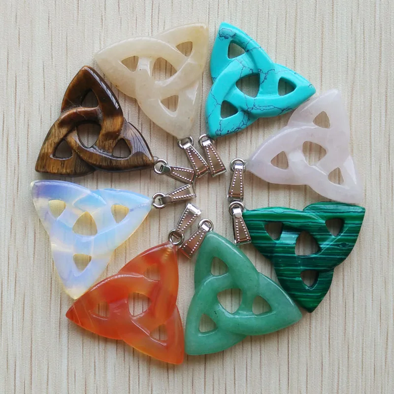 

Fashion hot sale good assorted Natural Stone mix Hollow triangle charms pendants for jewelry making 8pcs/lot Wholesale free