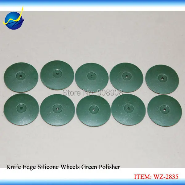 

NON-SHANK KNIFE EDGE SILICONE WHEELS GREEN MEDIUM PKG 10 JEWELRY RUBBER POLISHING PRONG & BEZELS