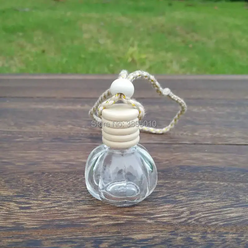 12ML Clear Glass Car Pendant Hanging Bottle Refillable Perfume Packaging Bottle with Wooden Cap F928