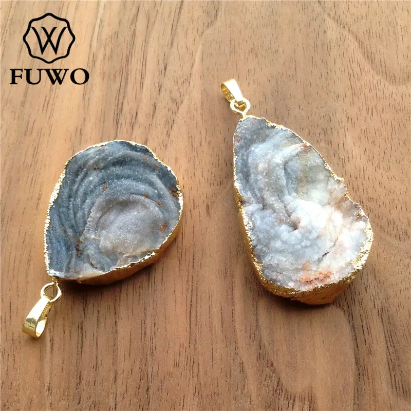 FUWO Wholesale Irregularly Shaped Galaxy Stone Druzy Pendant,Golden Plated Sun Agates Accessories For Necklace Making PD132 5Pcs