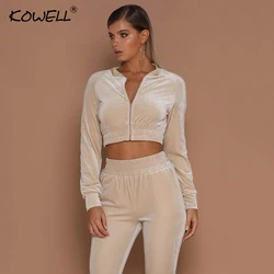 Bán Thu Hai Mảnh Ôm Body Áo Liền Quần Cho Nữ Áo Liền Quần Dài Tay Nhung Dây Kéo Bodysuit Thun Ba Lỗ Crop-Top Giày Full Quần