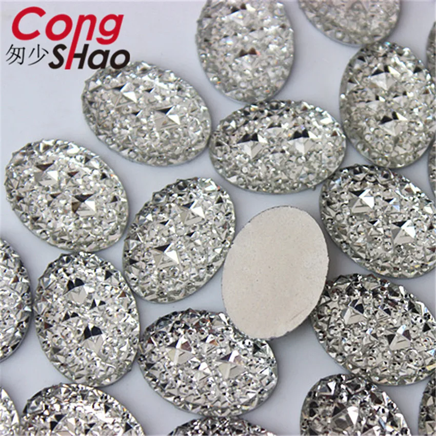 Cong Shao 100pcs 13*18mm Oval Shape Resin Rhinestone stones Crystal Flat Back Beads For Clothes Decoration Craft DIY CS600