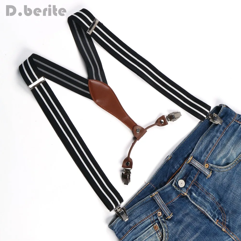 Men\'s Adjustable Clip on Elastic Suspenders Unisex Geometric Pattern Braces 3.5cm Width BD641