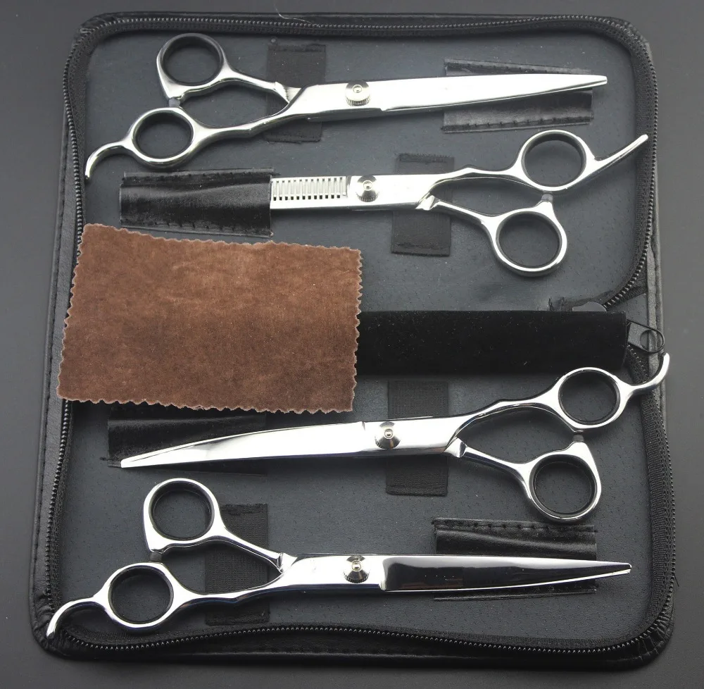 4Pcs Suit Best 7'' Professional Hairdressing Scissors Home Dogs Cats Pets Curving Cutting Scissors Thinning Shears Hair Scissors