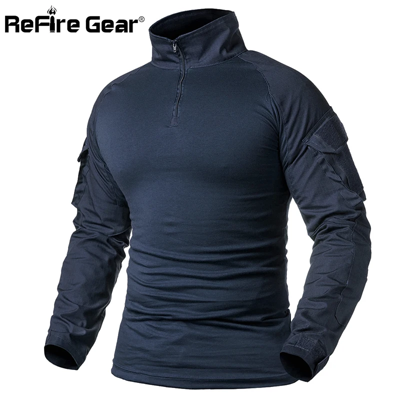 ReFire Gear-T-shirt à manches longues pour homme, vêtement militaire en coton solide, bleu marine, cochon dose, airsoft