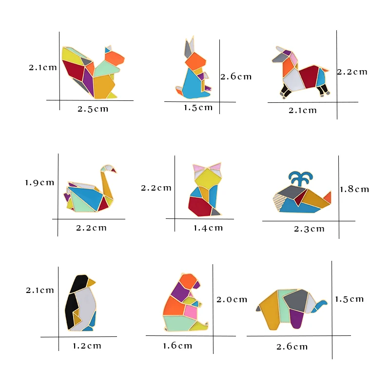 Fashion Origami Crane Rabbit Penguin Elephant Cat Goose Whale Horse Brooches Colorful Splicing Animal Enamel Pins Badges Jewelry