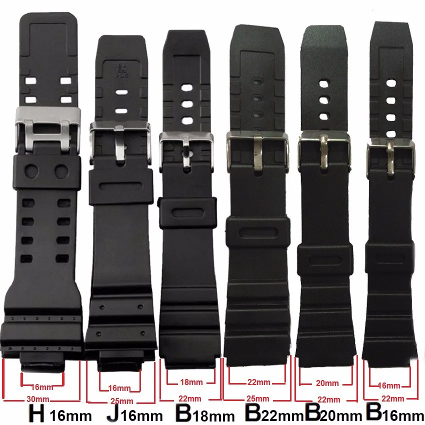 16mm PU Watch Band Strap Fit For Casio G Shock Replacement Black Waterproof Watchbands Accessories