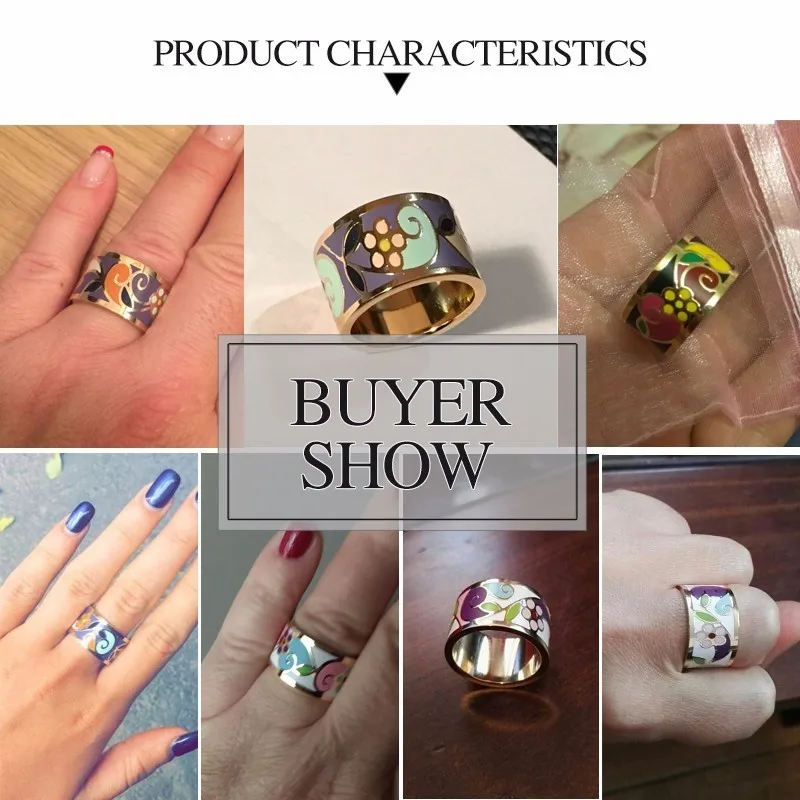 Fashion Rings For Women Small Adorn Enamel Jewelry Boho Cloisonne Handicrafts Ethnic Wind Stainless Steel  Wholesale