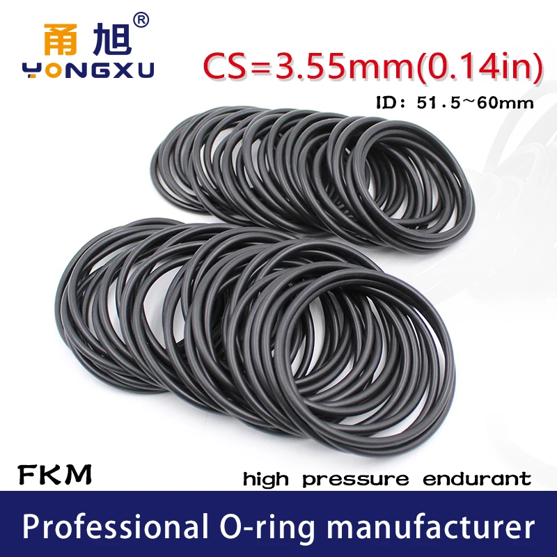 Fluorine rubber Ring Black FKM O-ring Seal CS3.55mm ID51.5/53/54/54.5/56/58/60*3.55mm O Ring Gasket Oil Ring Fuel Sealing Washer