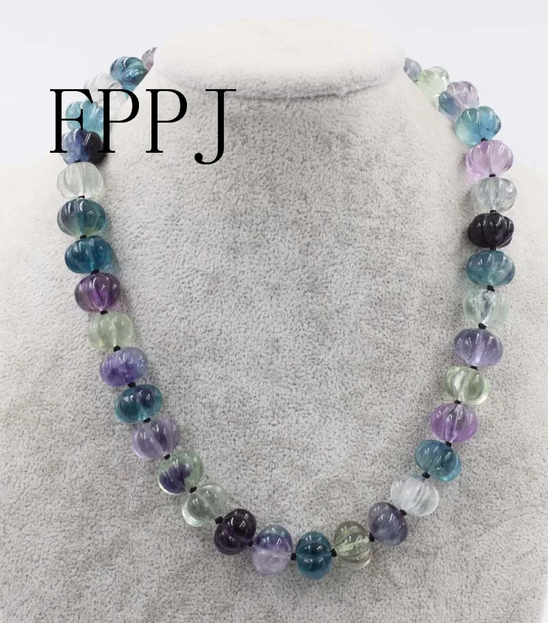 

fluorite necklace STONE MULTICOLOR pumpkin 14*10mm nature 18inch nature carved FPPJ