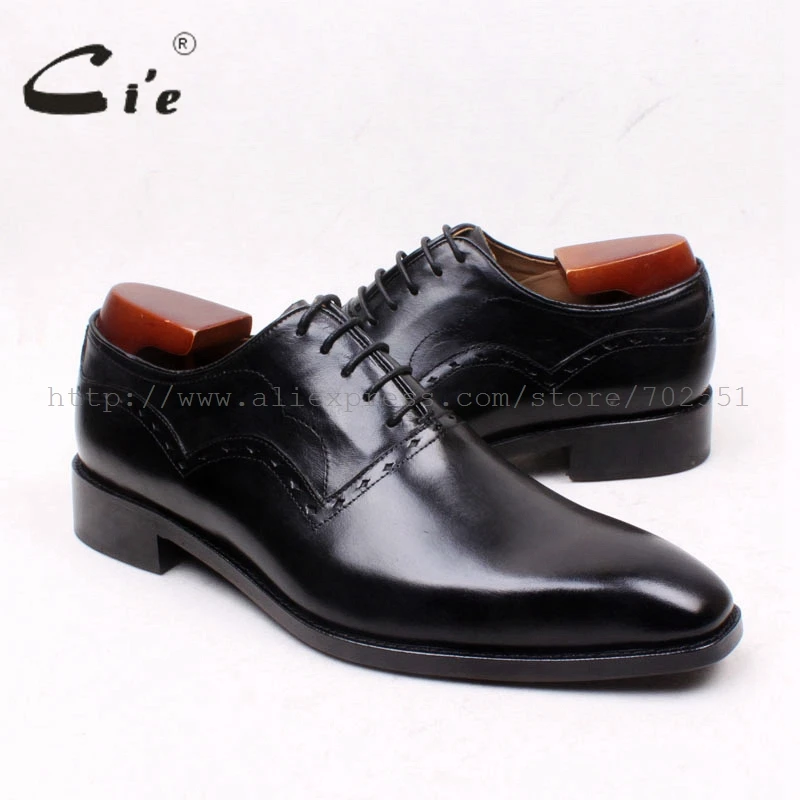 cie Square Plain Toe Lace-Up Solid Black 100%Genuine Calf Leather Outsole Breathable Men\'s Flats Oxfords Full Grain LeatherOX660