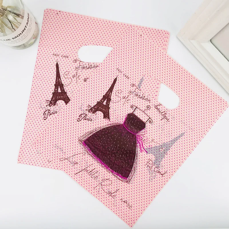 Rosa Plastiktüte mit Griff, große Schmuck-Boutique-Geschenkverpackung, Kunststoff-Einkaufstaschen mit Griff, 15 x 20 cm, 20 x 25 cm, 100 Stück