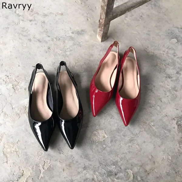 Woman retro style patent leather red black flats Pointed Toe female dress shoes concise V-shaped open design elegant party shoes