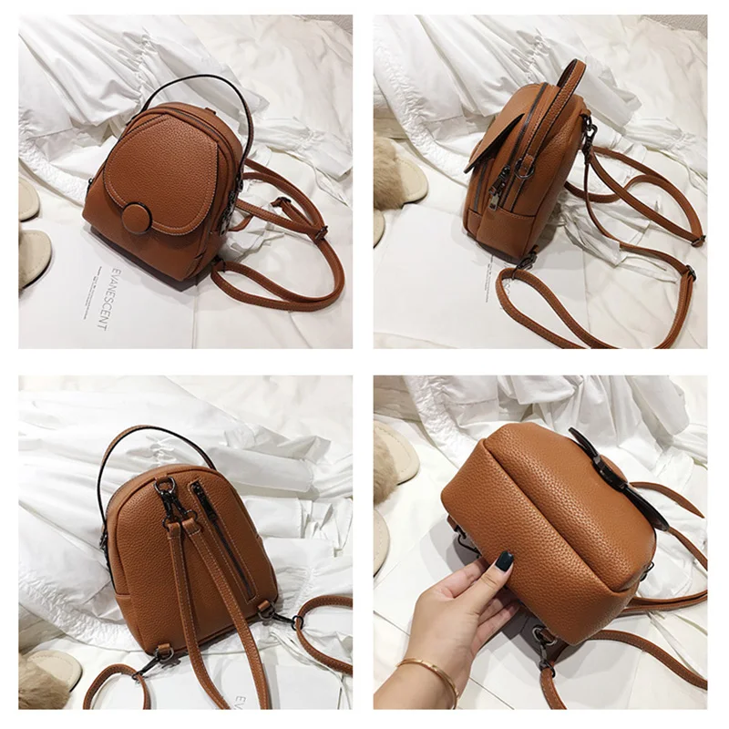 New Designer Fashion Women Leather Backpack Mini Soft Touch Multi-Function Small Backpack Female Ladies Shoulder Bag Girl Purse